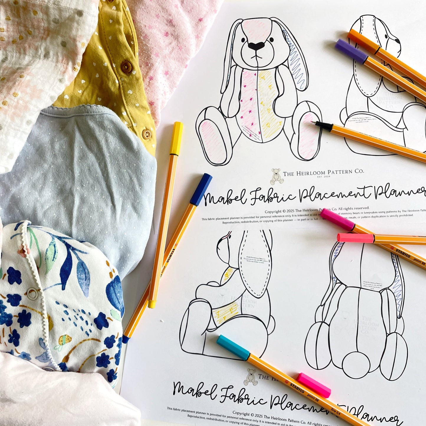 Digital Memory Bunny Planner fabric placement