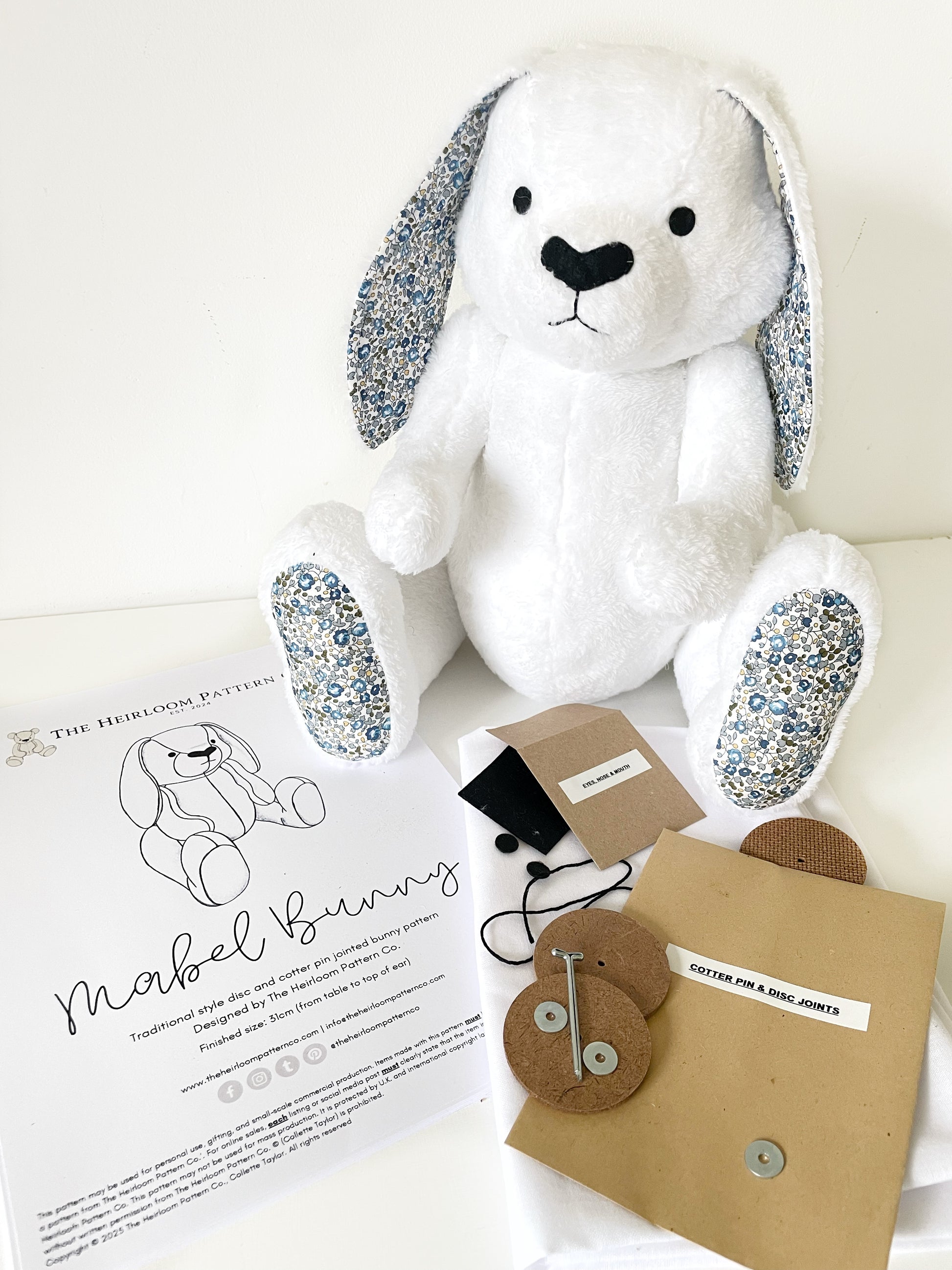 mini memory bear bunny kit with pattern for Mabel