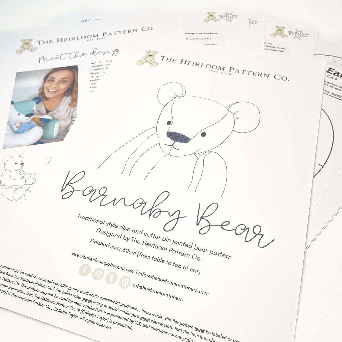 Barnaby bear printed sewing pattern