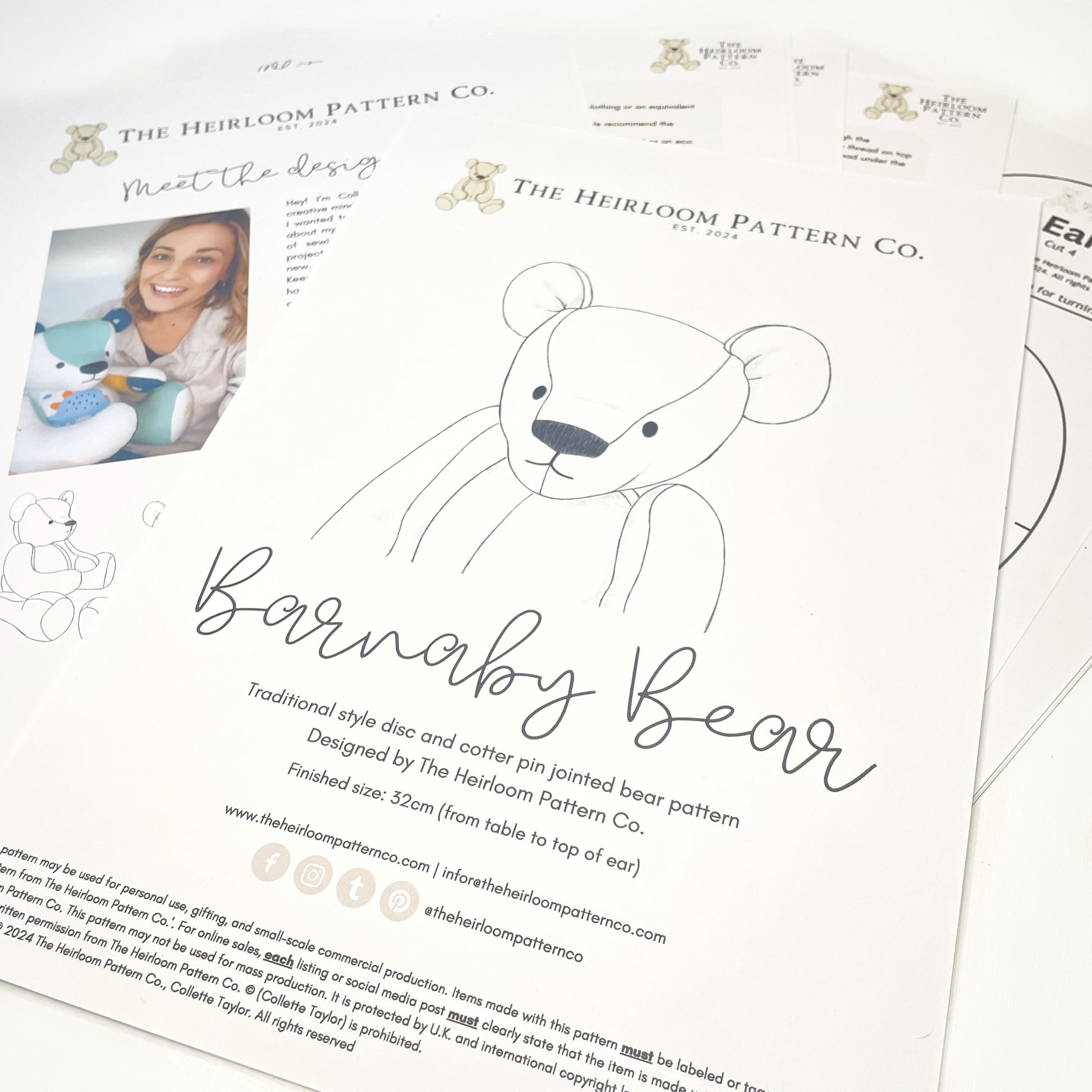 Barnaby bear printed sewing pattern