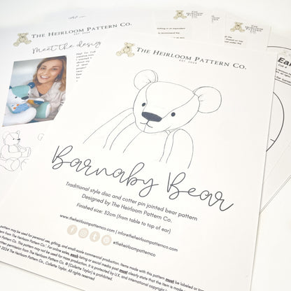 Barnaby bear printed sewing pattern